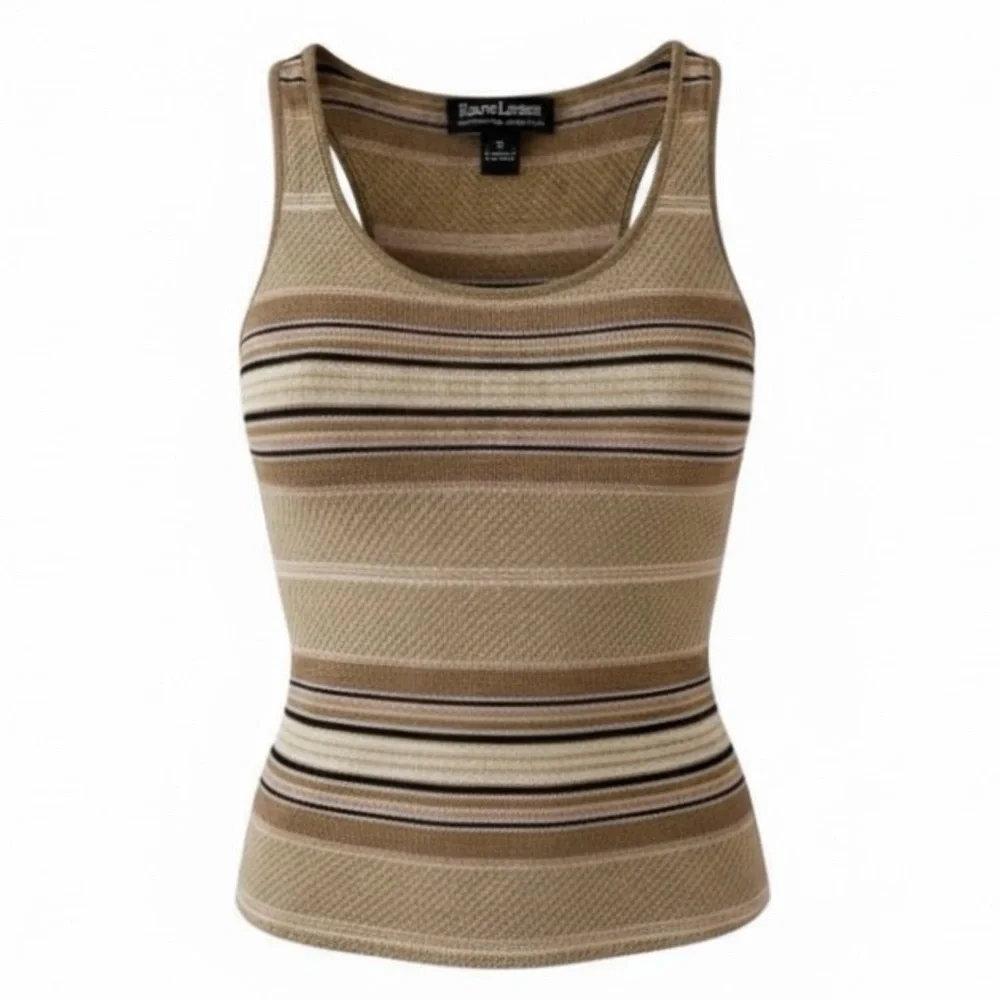 Ralph Lauren Collection Tan Striped Scoop Neck Linen Knit Tank Top Size Small - Picture 2 of 5